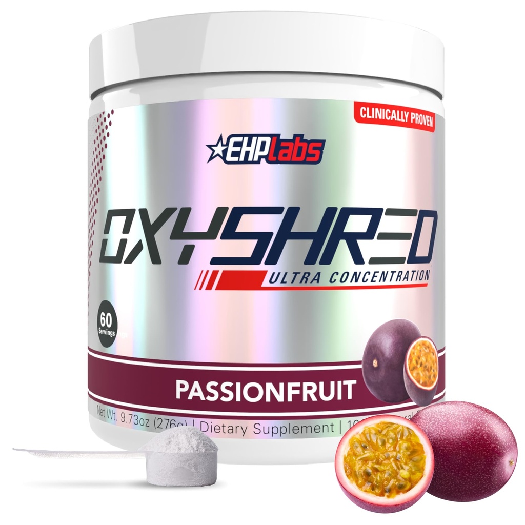 EHP Labs Oxyshred Pre Workout אבקת & Shred תוסף - אבקת Preworkout עם L Glutamine & Acetyl L Carnitine, אנרגיה Boost לשתות - Passionפרי, 60 לשרתים