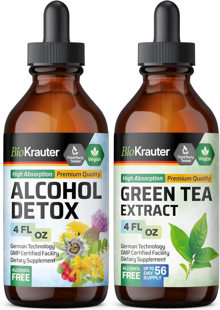 BIO KRAUTER אלכוהול Detox Tincture 4 Fl. Oz. & Green Tea לחלץ Tincture 4 Fl. Oz.