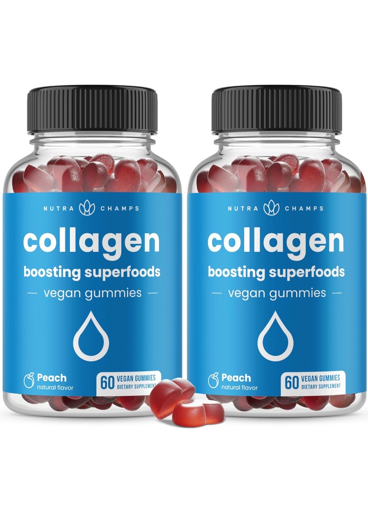 NutraChamps Collagen Boosting Gummies, Collagen Boostermy for Natural Collagen הפקה, טבעוני Pectin תוספי Chews for Women & Men, 60 חניכיים Peach (Pack of 2)