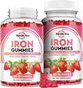 חניכיים ברזל - עם Calcium, Zinc, Folate & ויטמין B12, C, B6 למבוגרים וילדים - Blood Builder & Energy Support for Iron Deficiency, Anemia, טבעוני - 2 Pack Strawberry Flavour, 60 חניכיים