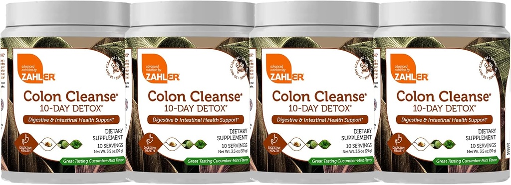 Zahler הקולקציה 10 ימים Detox ניקויse - Cucumber Mint Flavor - Herbal Digestive Wellness - קולן ניקוי ודוקס עבור תנועת Bowel, Body Detox, Digest Aid for Women and Men - 3.5 oz (4 Pack)