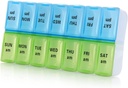 7 יום שבועי גלולות מארגנת,Large Daily Pill מארגנת 2 פעמים ביום,AM PM Pill Case, Day Night Pill Container 7 Day 14 השוואתיות ל- Pills ויטמינים (כחול + ירוק)
