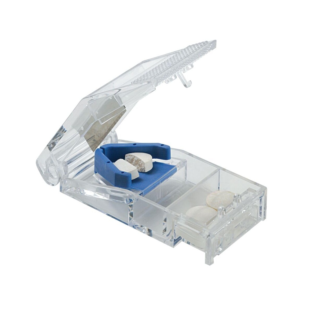 EZY DOSE Pill Cutter ו-Splitter עם Lock, Cuts Pills, ויטמינים, Tablet, Stainless Steel Blade, Travel Sized, Safely Cut Pills ווויטמינים, Easy to Use, Blue, BPA חינם