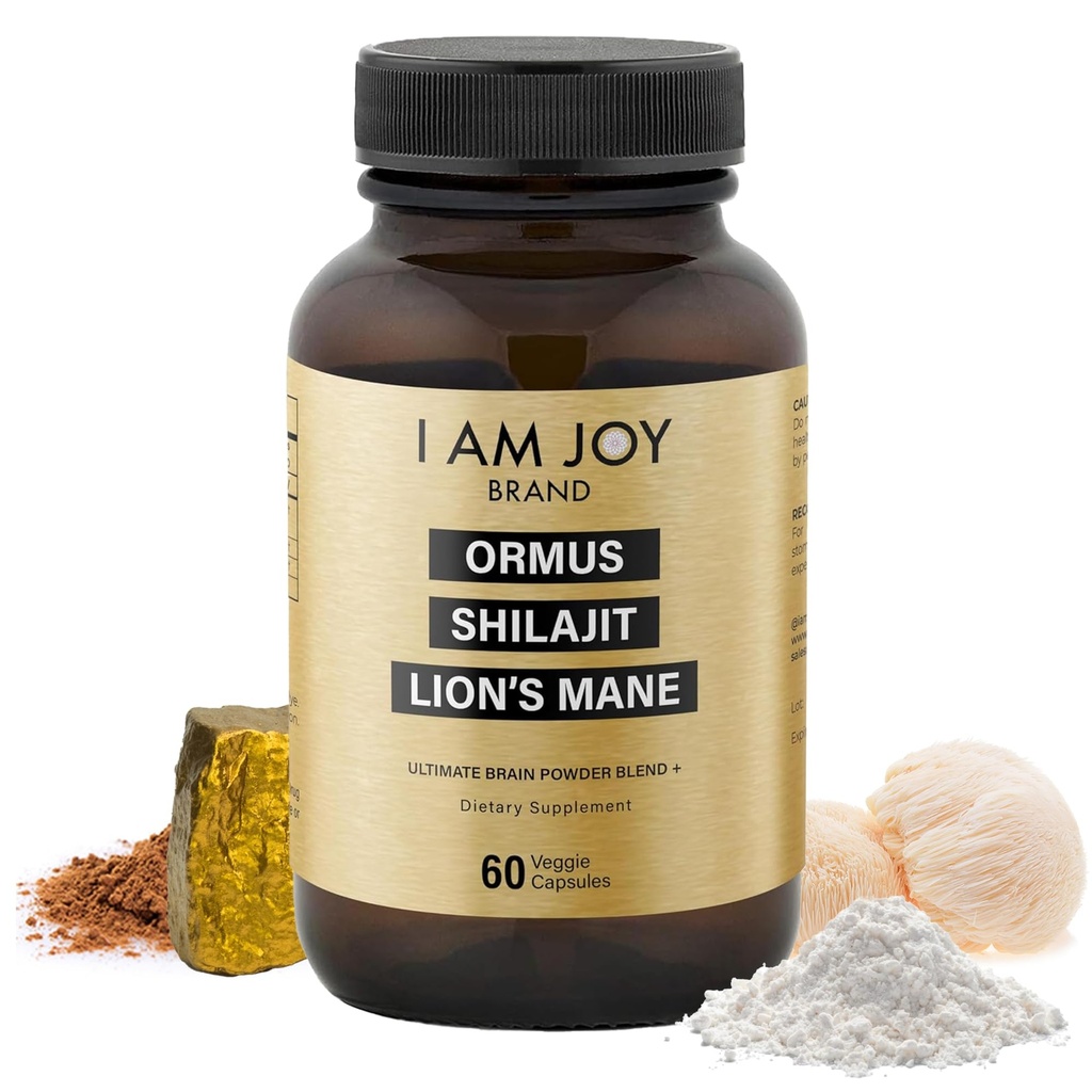 I Am Joy co. Ormus Shilajit Lion's Mane - Ultimate Brain Power! Monoatomic 24k Gold - The Only Dance of Its Kind for Energy, Memory, & Focus - 60 קפסולות טבעוניות