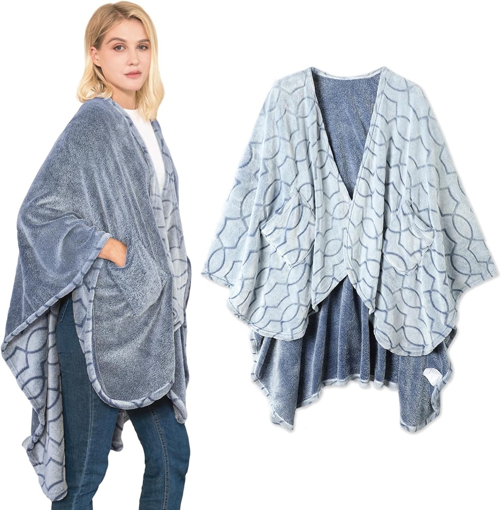 Bcare Yourself Double-Sided Wearable Blanket Ultra Soft Flannel Shawl Blanket, Reversible Blanket, with Pockets, for Women and Men