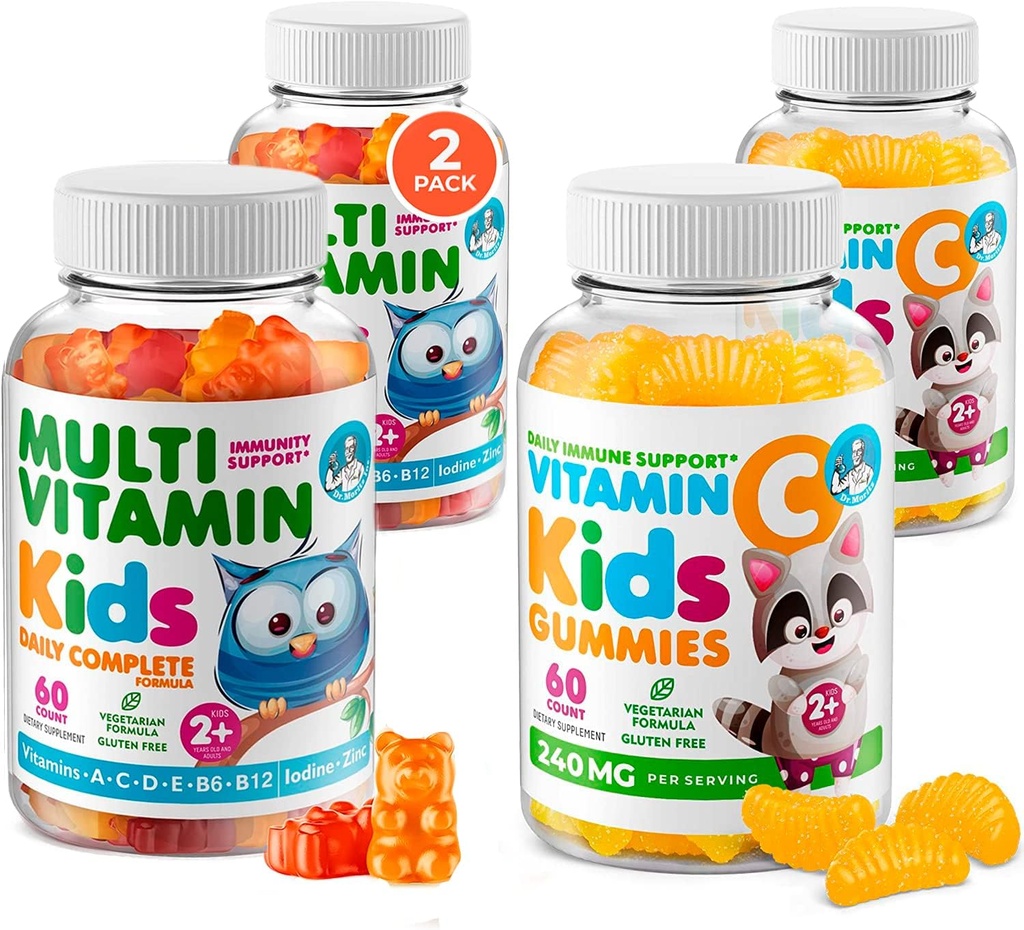 DR. MORITZ Essential ויטמין Pair - Kids Multivitamin Gummies Bundle (60 Count, 2 Pack) עם ויטמין C (60 Count 2 Pack)