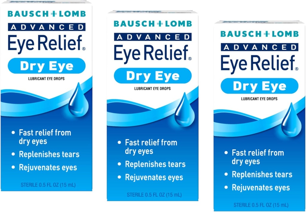 Bausch + Lomb מתקדם העין הקלה, טיפות עיניים Lubricant לעיניים יבשות, Moisturizing & Soothing, Replenishes Tears for Fast Relief, 0.5 Fl Oz