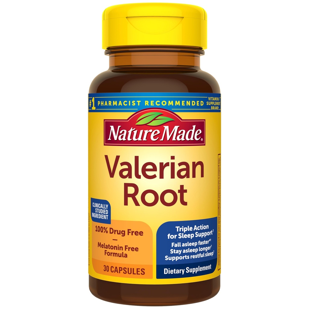 הטבע עשה ולריאן Root for Sleep Support, Melatonin Free Sleep Aid for Adults, 30 Valan Root כמוסות, 30 יום אספקה