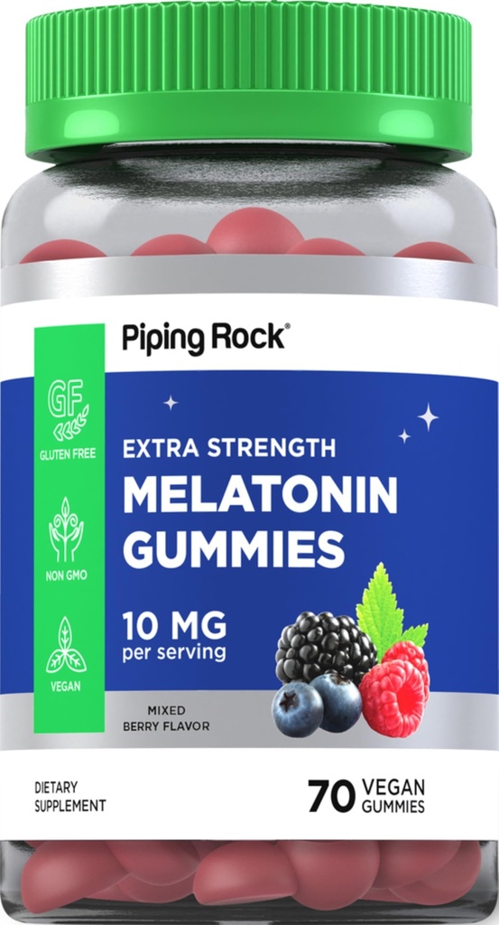 Piping Rock Melatonin Gummies 10 מ"ג | 70 הרוזן | ברי פלאמור תוסף | טבעוני, Non-GMO, Gluten Free