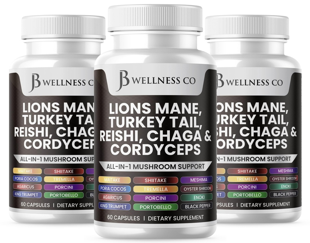 Lions Mane תוספת תמיכה קוגניטיבית, Immune Health עם טורקיה Tail 20in1 Mushroom Reishi Cordyceps Chaga עם Marshmallow Root - 18 Count