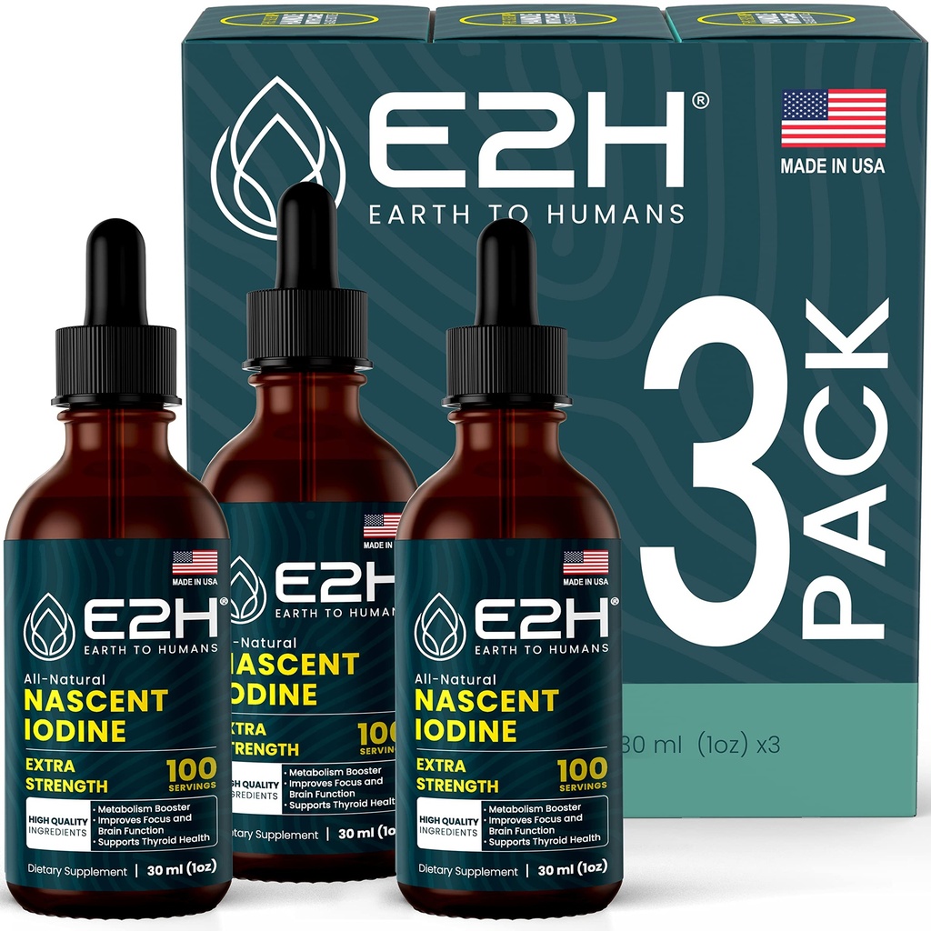 E2H טבעוני נוזל Iodine - תמיכה Thyroid ותפקוד קוגניטיבי - לשפר את המטאבוליזם שלך ואת רמות האנרגיה - טבעוני - Non-GMO (3 בקבוקים)