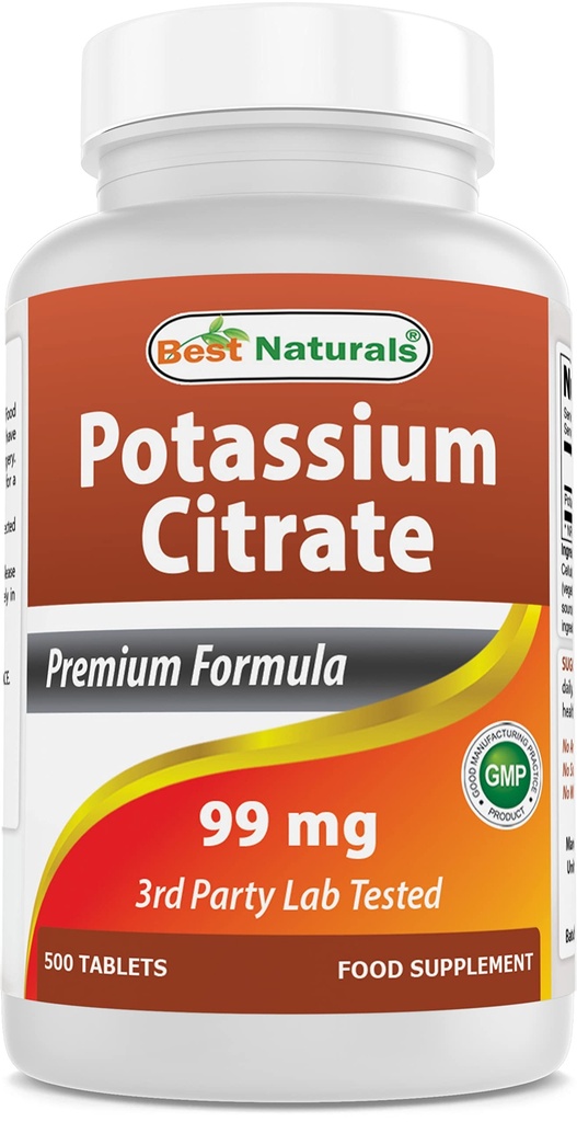 Best Naturals Potassium Citrate 99mg 500 טבליות - 3rd Party Lab נבדק