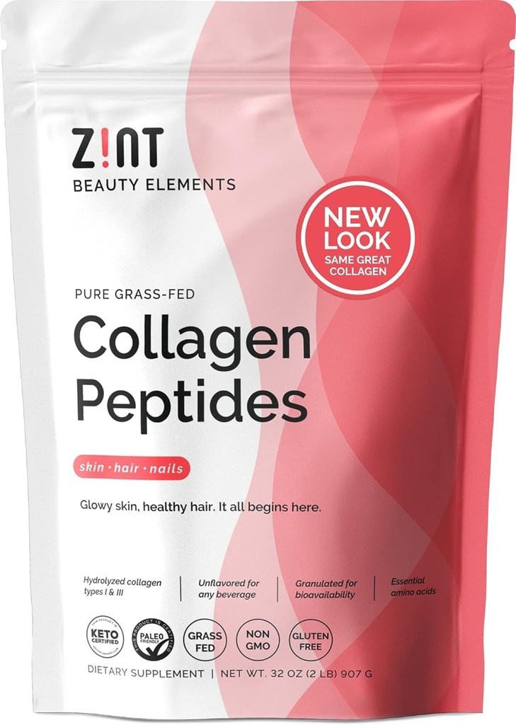 Zint Collagen Peptides אבקת (32 oz): Paleo-Friendly, Keto-Certified, Grass-Fed Hydrolyzed Collagen חלבונים תוספת - Unflavored, non GMO