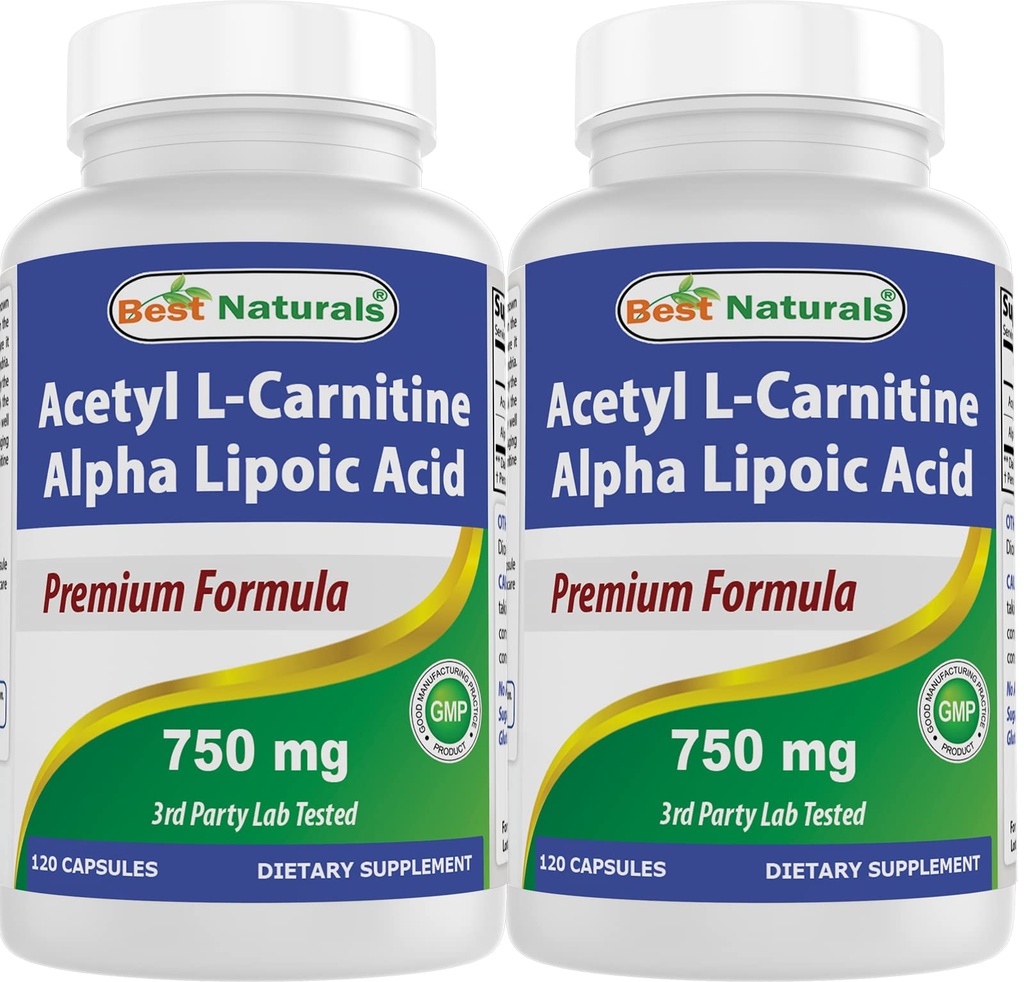Best Naturals Acetyl L-Carnitine ו-Alpha Lipoic Acid 750 מ"ג 120 קפסולות (120 Count)