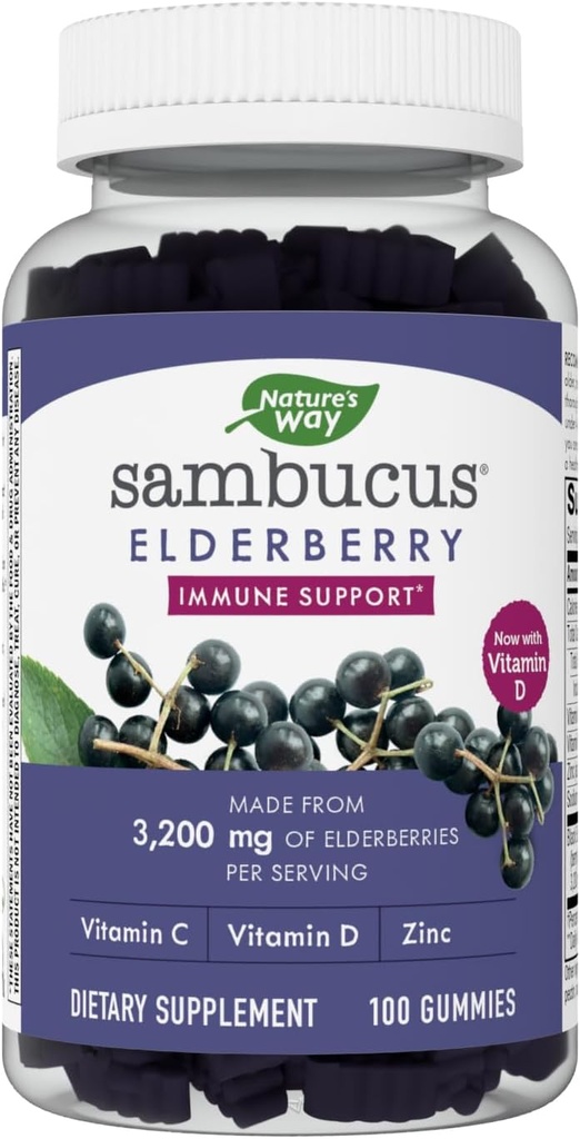 הדרך של הטבע Sambucus Elderberry Gummies - Immune תמיכה תוסף לילדים ומבוגרים * - עם ויטמין C, D3, Znc & Antioxidant תמיכה * - גלוט חינם & צמחוני - 100 מסטיק