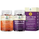 Bundle של Multivitamin Gummy עם B12 ביוטין עם Zinc & ויטמין D ו-Extra חיזוק מסטיקנים של ברזל עבור נשים וגברים - טפט 45 מ"ג לשרת תוספת ברזל עבור נשים וגברים עם Vit C