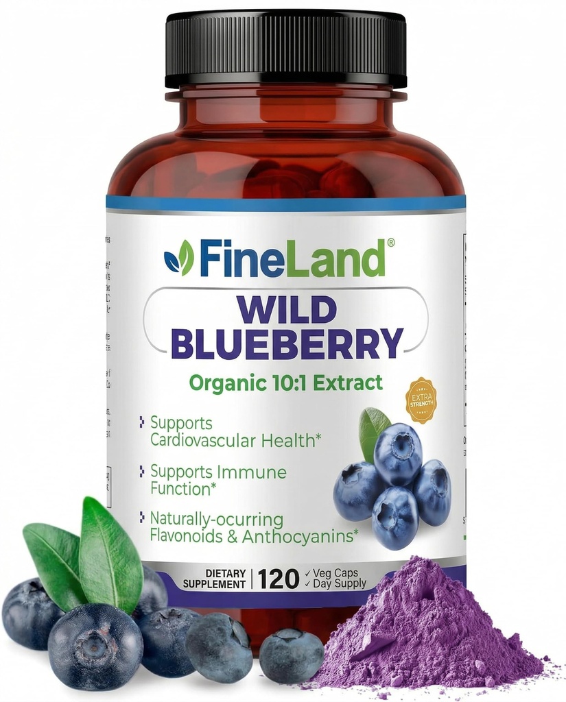 FineLand Wild Blueberry 10:1 לחלץ, 000 מ"ג כוח, 120 קפסולות טבעוניות, עשיר פלבנואידים ו Anthocianins, תמיכה אנטי-חמצן לבריאות המוח והלב, 4Month Supply, Non-GMO מיוצר בארה"ב