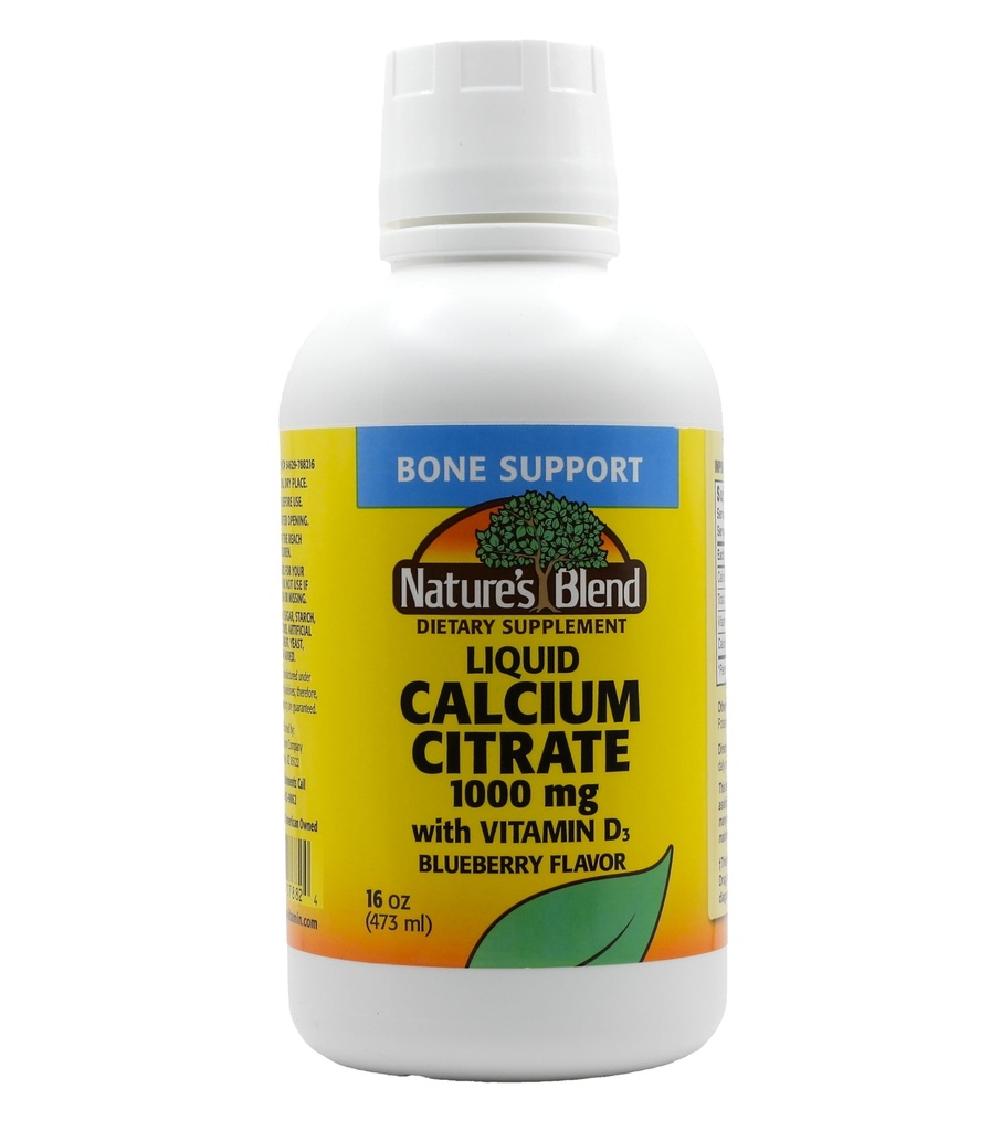 נוזל Calcium Citrate 1000 מ"ג עם D3 16 fl oz Liquid Blueberry