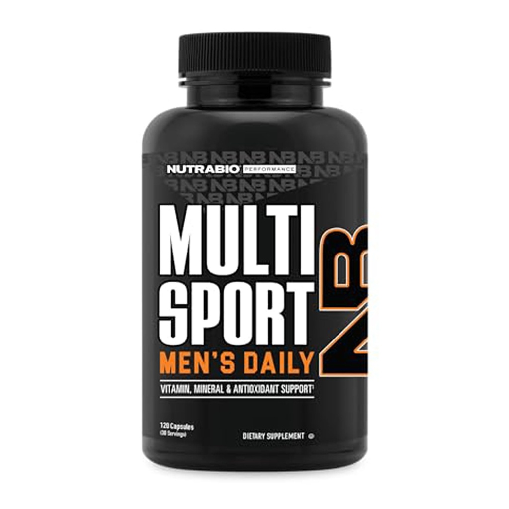 NutraBio Multisport for Men - Mens MultiVitamin - 33 ויטמינים, מינרלים, מיקרו-תזונה - עשיר באנטיoxidants - תומך ב- Peak אתלטיק ביצועים, אנרגיה, מטאבוליזם (120 קפסולות ירקות)