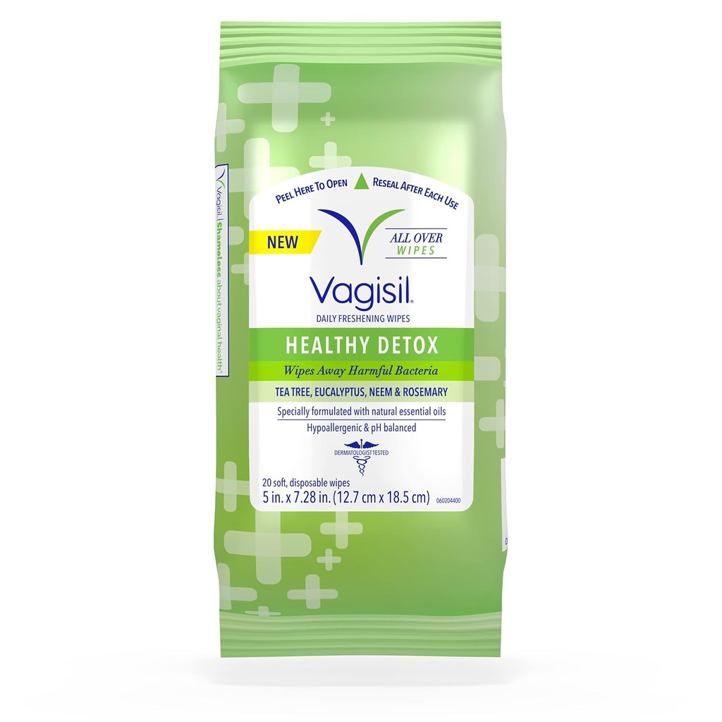 Vagisil Wipes for All Overניקוי, בריאות Detox, פורמולה עם שמנים אתריים, 20 Wipes in a Re-Sealable Pouch (Pack of 1)