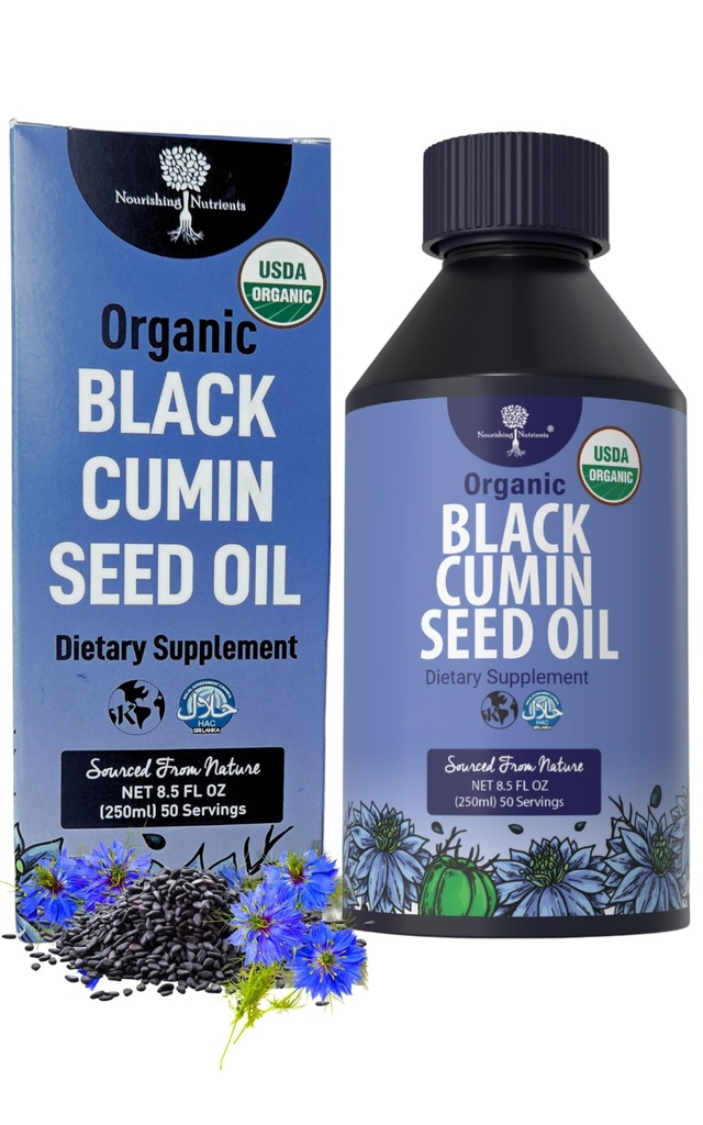 Black Cumin Seed Oil-USDA-Cold Pressed-up to 6X Stronger Thymoquinone- Pure Nigella Sativa Cumin Seeds - תוספת Premium לתמיכה ב-Immune, Antioxidant, Calming, Skin & Hair (8.5 oz)