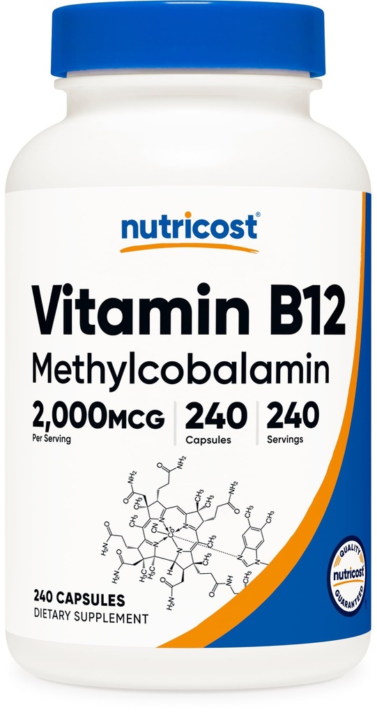 ויטמין B12 (Methylcobalamin) 2000mcg, 240 קפסולות - Caps Vegetarian Caps, non-GMO, Gluten Free B12 תוסף