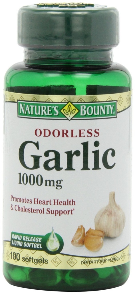 Nature's Bounty Garlic לחלץ 1000 מ"ג, 100 Softgels שחרור מהיר (Pack of 6)