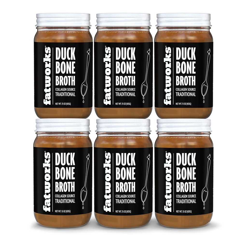 Fatworks Gourmet Cage-Free Duck Broth, מסורתי Flavor, Keto, Paleo, Collagen Rich, Preservative Free, 6 חבילות של 15 oz. ג'רדס