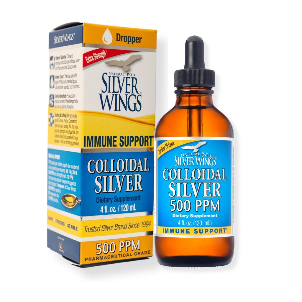 נתיב טבעי שביל Silver Wings Colloidal Silver 500ppm Immune תמיכה תוספת 4 oz. Dropper