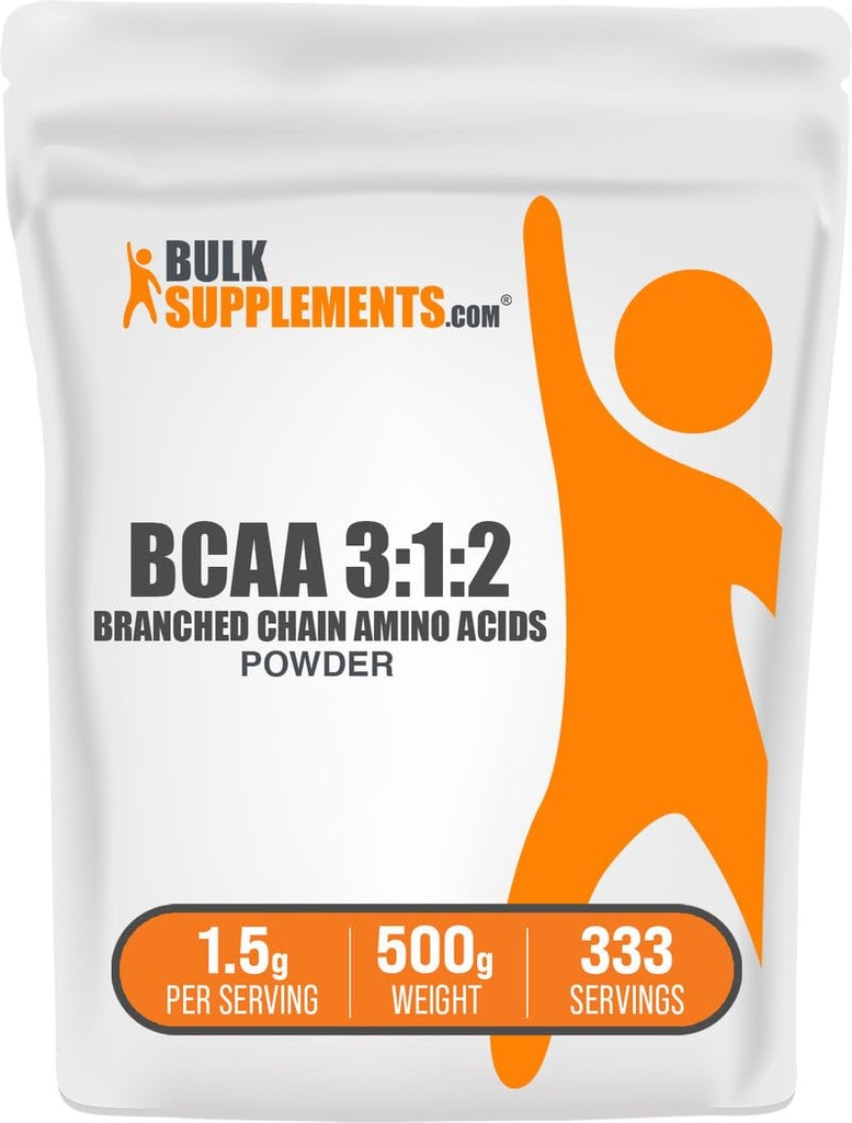 BulkSupplements.com BCAA 3:1:2 אבקה - תוספי BCAA, אבקת חומצות Amino Acids - Unflavored & Gluten חינם, 1.5g לכל משרת, 500g (1.1 lbs) (pack of 1) (Pack of 1)