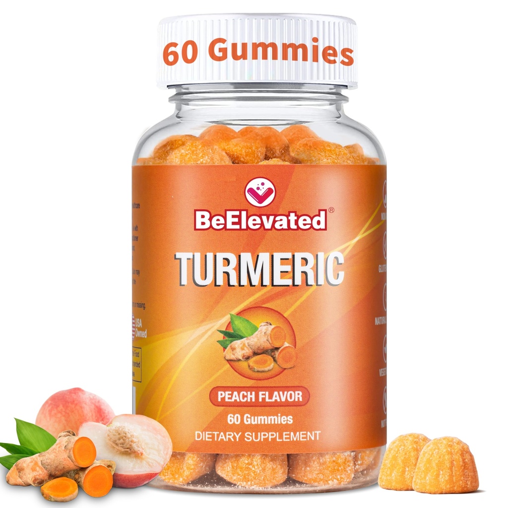 Curcumin Turmeric Gummies - תוספת כוח 2000 מ"ג 8:1 לחלץ חניכיים תוספי Turmeric תוספת עם Black Pepper & הג'ינג'ר - טבעונים שאינם GMO משותף תמיכה צ'ונגל - Peach Flavor, הרוזן 60