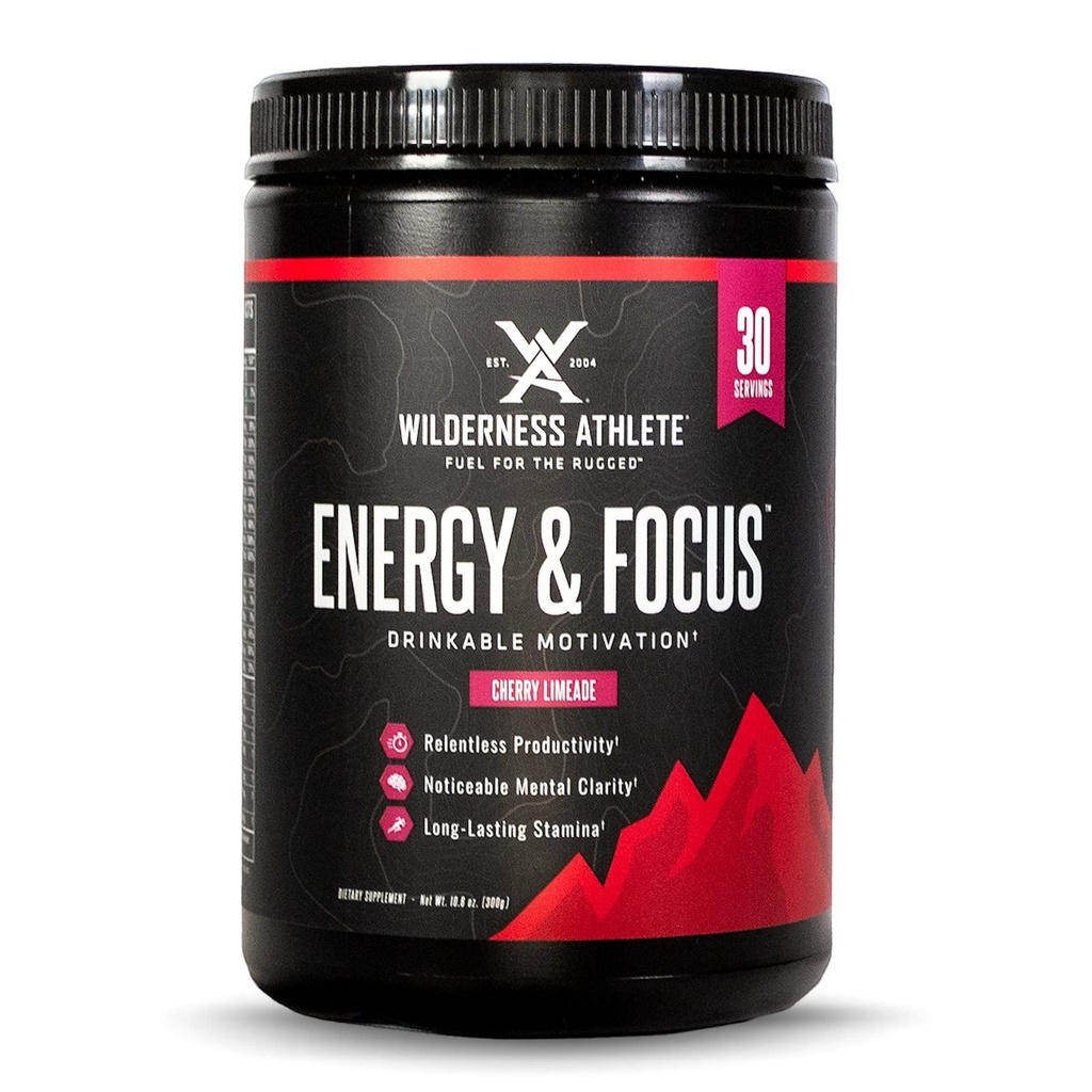 Wilderness Athlete - אנרגיה & Focus | אנרגיה Booster עבור נשים וגברים - משקאות אנרגיה לערבב עם קפאין טבעי - דל פחמימות, אפס משקאות אנרגיה אבקת - 30 משרת משקאות אנרגיה Tub (Cherry Limeade)