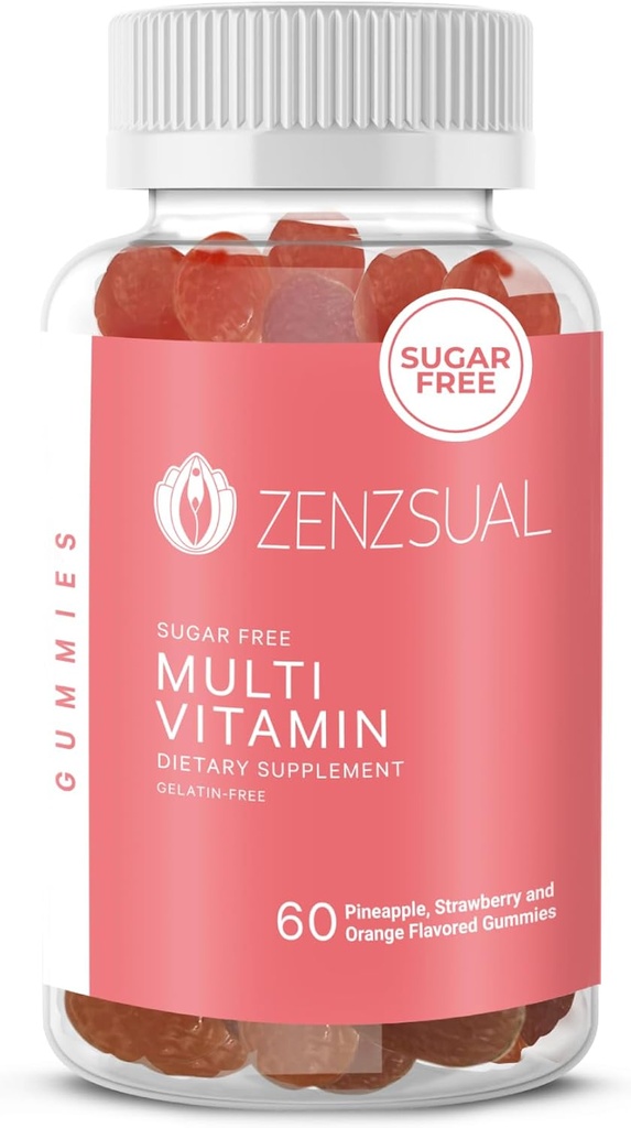 ZENZSUAL Multivitamin Gummies - תוספת תזונתית למבוגרים עם ויטמין C, ביוטין, Zinc - Tasty, Sugar-Free, Gelatin-Free Immune תומך חניכיים עבור Daily Wellness (60 מסטיקים משועבדים)