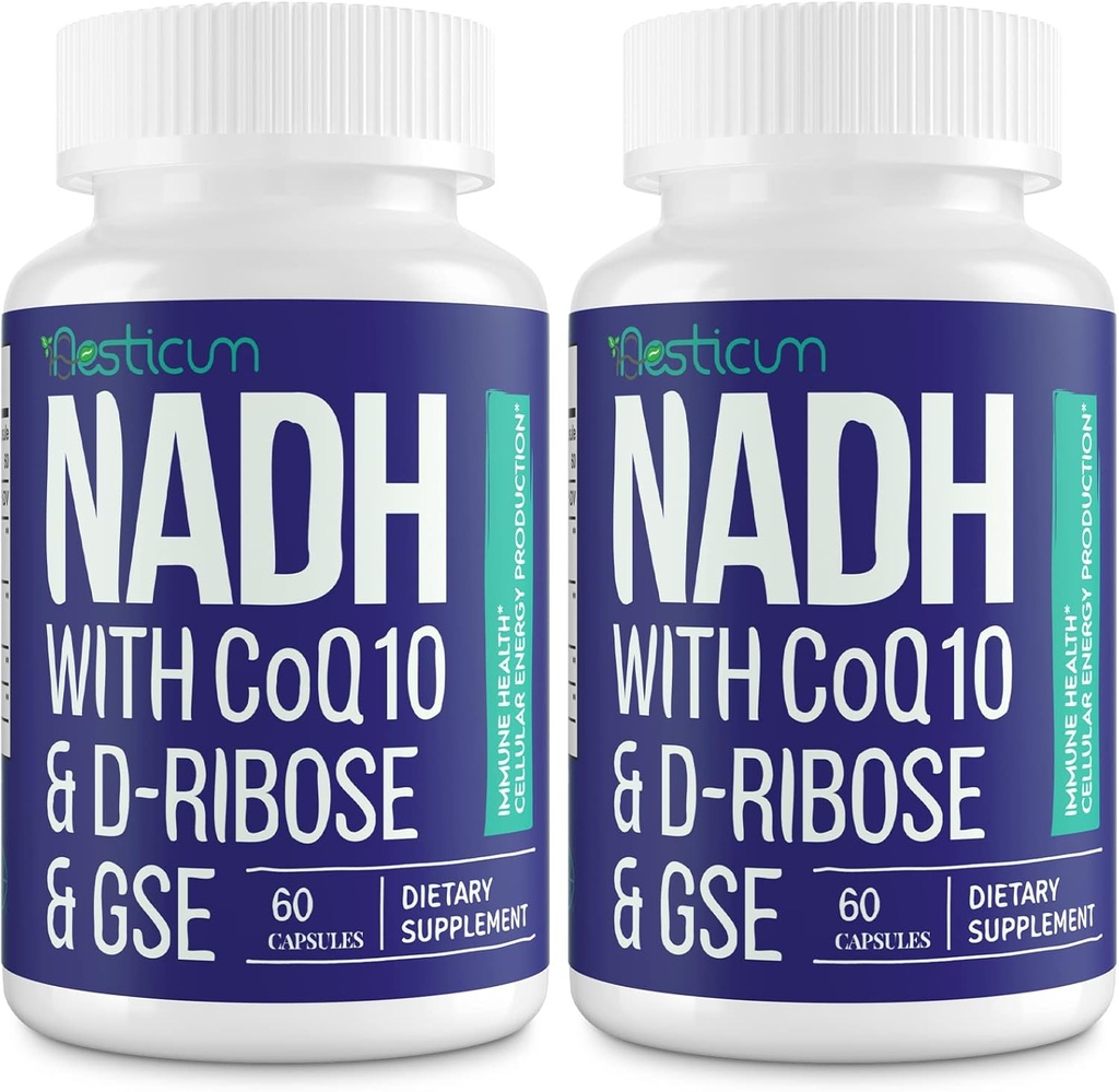 NADH 50mg + CoQ10 200 מ"ג + D-Ribose 150 מ"ג תוספת, Boosting NAD+ תוספי מערכת החיסון, אנרגיה סלולרית, פוקוס, מופחת Nicotinamide Adenine Dinucleotide, 120 וggie קפסולות