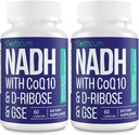 NADH 50mg + CoQ10 200 מ"ג + D-Ribose 150 מ"ג תוספת, Boosting NAD+ תוספי מערכת החיסון, אנרגיה סלולרית, פוקוס, מופחת Nicotinamide Adenine Dinucleotide, 120 וggie קפסולות