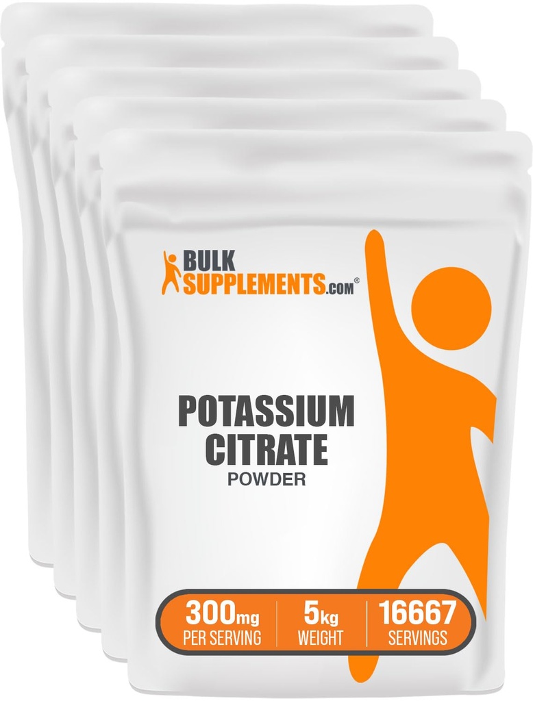 BulkSupplements.com Potassium Citrate אבקת - עבור תמיכה בשיקום, תוסף מינרלים, Potassium 99mg - Gluten Free, 300 מ"ג לשרת, 1kg (2.2 lbs) (Pack של 5)