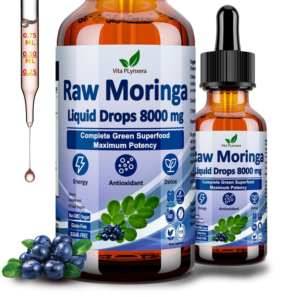 Raw Moringa נוזל טיפות 8000 מ"ג, אורגני Moringa Oleifera Leaf Extracting w. Supergreens Band of Wheatgras, Barley Grass for Antioxidant, Energy & Immune, High Potency Than כמוסות אבקות