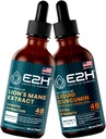 E2H: Lion's Mane for Mental Clarity & Immunity, כורכום נוזלי לתמיכה משותפת | טבעוני, Non-GMO - 2 Fl Oz Each (4 Fl Oz Total)