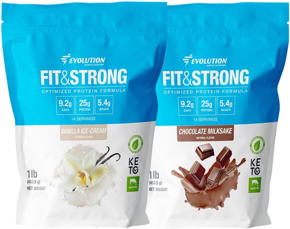פיתוח תזונה מתקדמת Fit & Strong - אבקת חלבון Whey טהור עם BCAA, Natural Flavor - 2 פאונד (Vanilla) + Fit & Strong- Pure Whey חלבון אבקת עם BCAA - 2 פאונד (Chocolate)