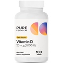 PureFormulas ויטמין D3 1,000 IU 25 mcg - Premium D תוסף עבור טופסת עצמות בריאה, שיניים, בריאות Cardiovascular, ו Immune תמיכה Non-GMO - 100 Count Tablet