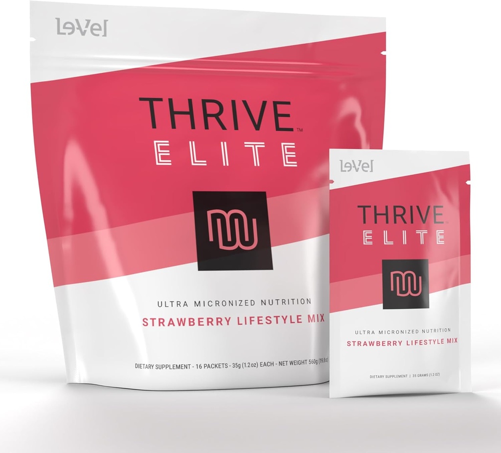 Le-Vel Thrive Elite חלבונים Shake | Gluten-Free, חלבון בלנדר עם BCAAs, Probiotics & Enzymes | 16 משרתים - Single Packets, Strawberry