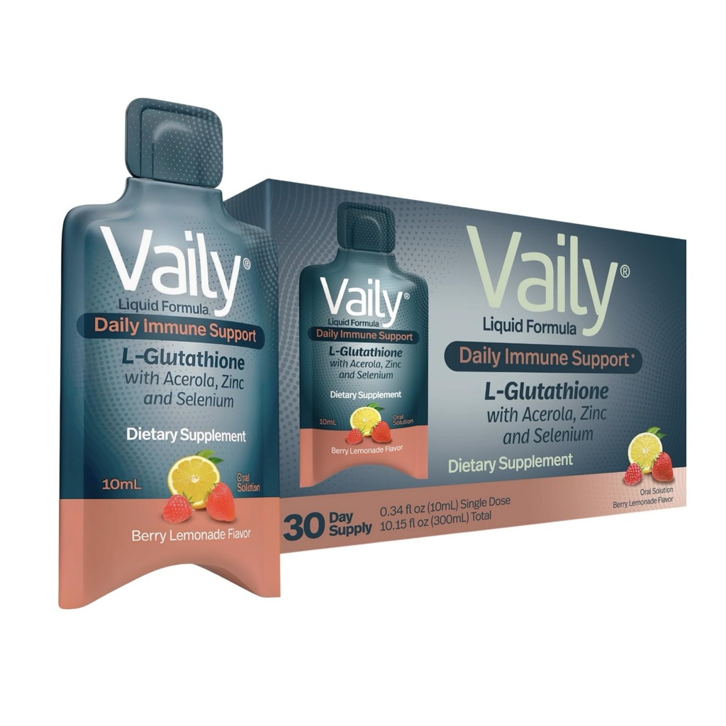 Valy Immune תומך תוסף למבוגרים - נוזל Glutathione תוסף 860 מ"ג W / Acerola ויטמין C Zinc & Selenium - High Potency Antioxidant, Skin Health, Detox Every Day - 30 Single-dose Vials