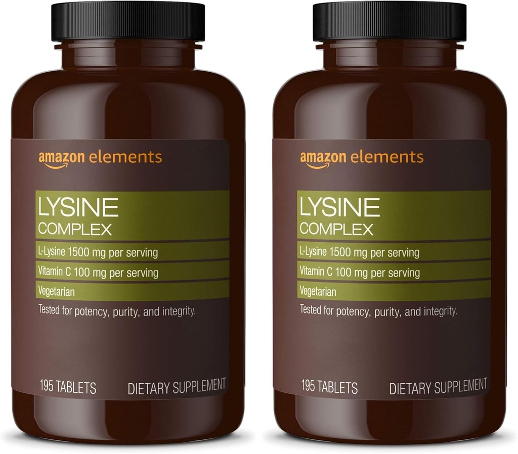 אלמנטים Lysine מורכב עם ויטמין C עבור תמיכה בריאות החיסון, Vegetarian, 65 משרתים, 195 Count (Packing May Vary) (Pack of 2)