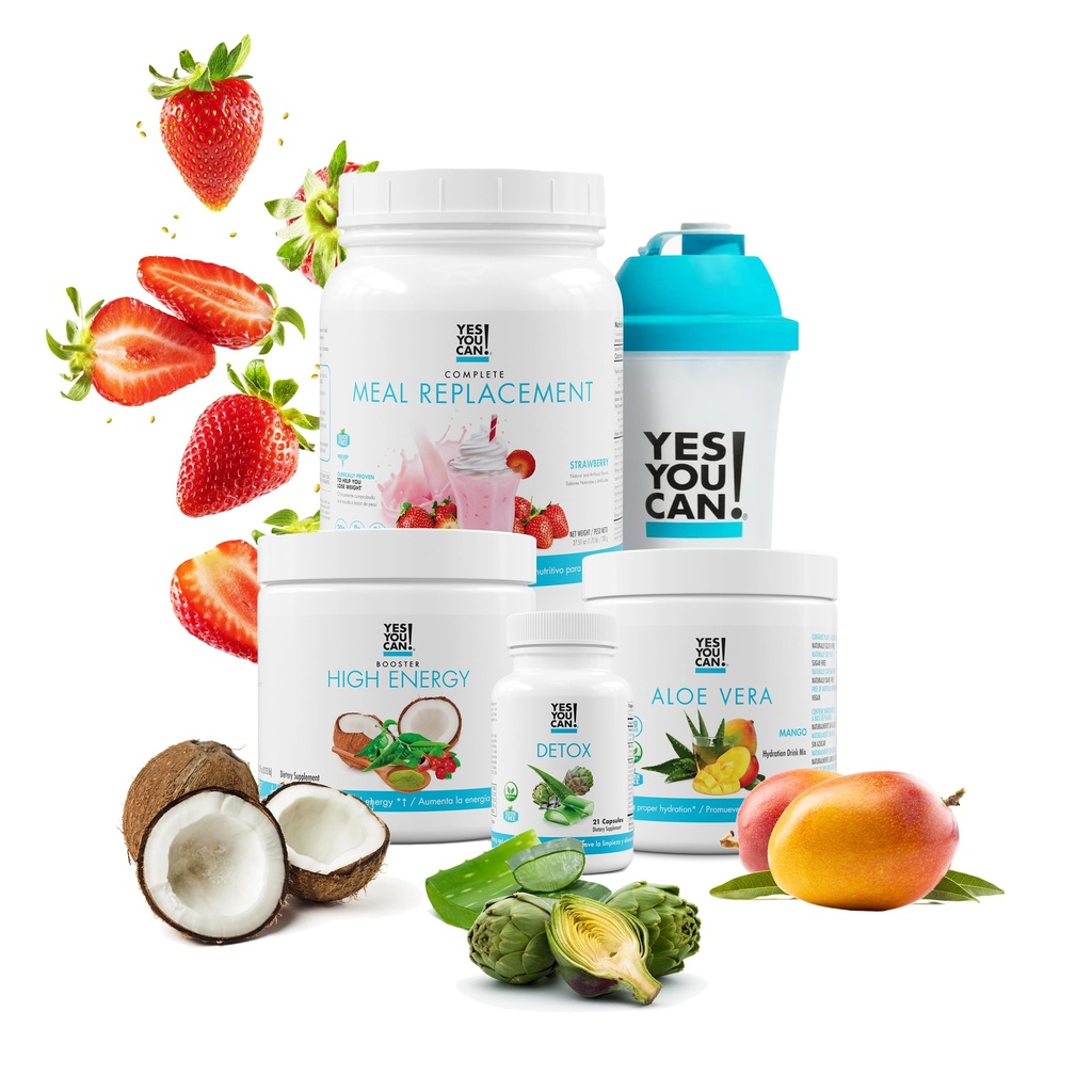 Yes You Can! Detox Plus Kit, Daily Cleanse Pure Fiber Meal Replacement, Drink Mix, Shake Booster and Supplement, Body Cleanse Kit for Women, Daily System Cleanse - Strawberry, Aloe Vera Mango