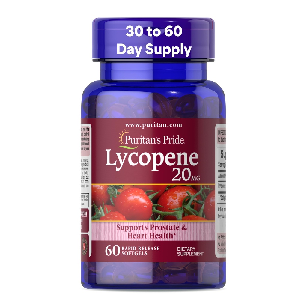 גאווה של Puritan's Pride Premium Lycopene 20 מ"ג, תוספת תזונתית עבור Prostate, Antioxidant, Heart Health, ו- Total Health Support, 1 חודשים אספקה, 60 Rapid Release Softgels