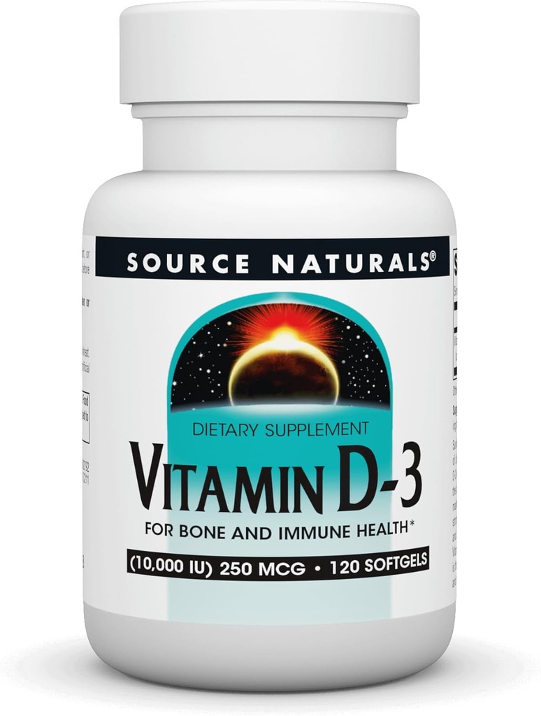 מקור: Naturals ויטמין D-3, תומך ב- Bone & Immune Health *, 250 mcg (10,000 IU) - 120 Softgels
