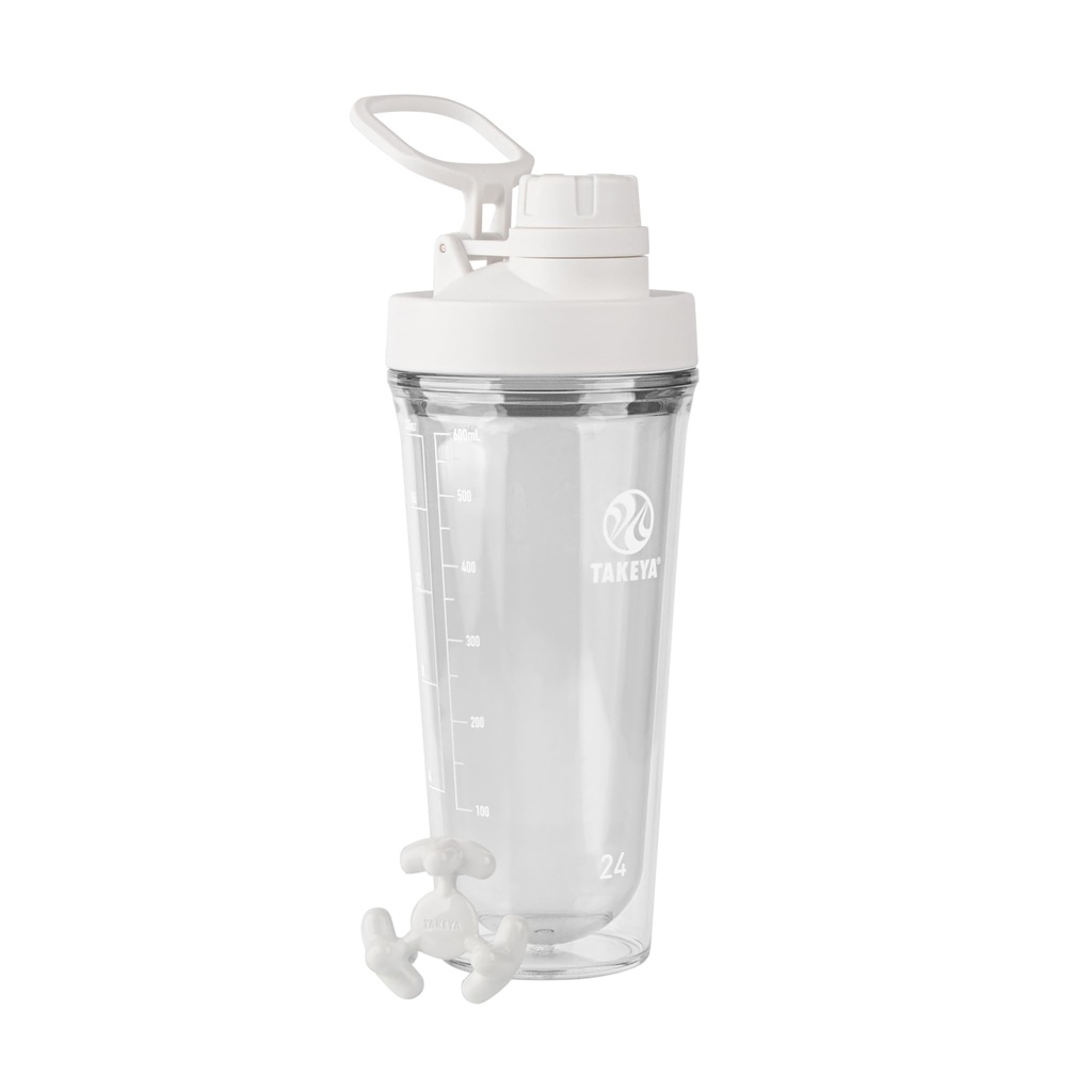 Takeya Protein Shaker - BPA-Free plastic Shaker בקבוק עם Leak-Proof Spout Lid - Easy Carry Shaker for Gym & More - Dishwasher-Safe Reusable Shaker with Spout Lid - 24 oz, Cloud White White White White