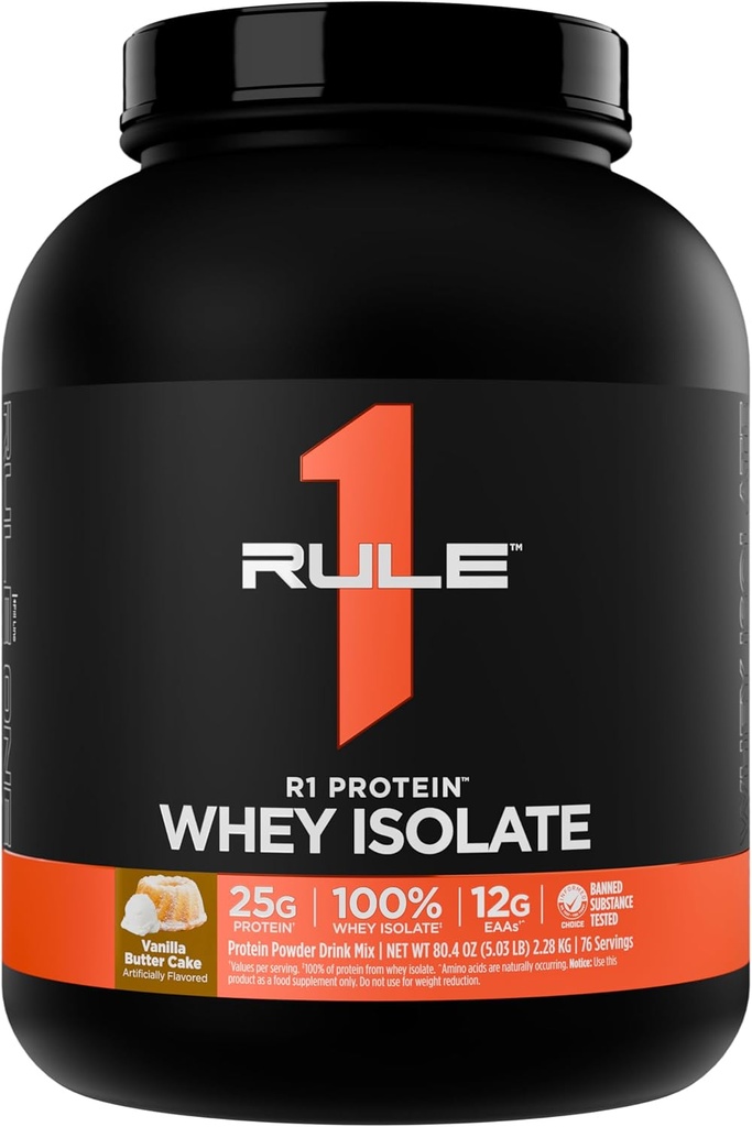 כלל 1 חלבון R1 Whey Isolate - עם 25g חלבון ו 6g BCAA בלעדי ממקורות מבודדים ו hydrolyzed עבור Workout Recovery (5 פאונד *, Vanilla Butter Cake)