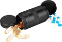 Metal Pill Box 2 Times a Day - Portable Waterהוכחה Small Pill Case (AM PM), Travel Daily Container, Compact Pill Holder Medicine ארגן עבור Pills/Vitamin/Fish Oil/Supplements, Black Black Black Container