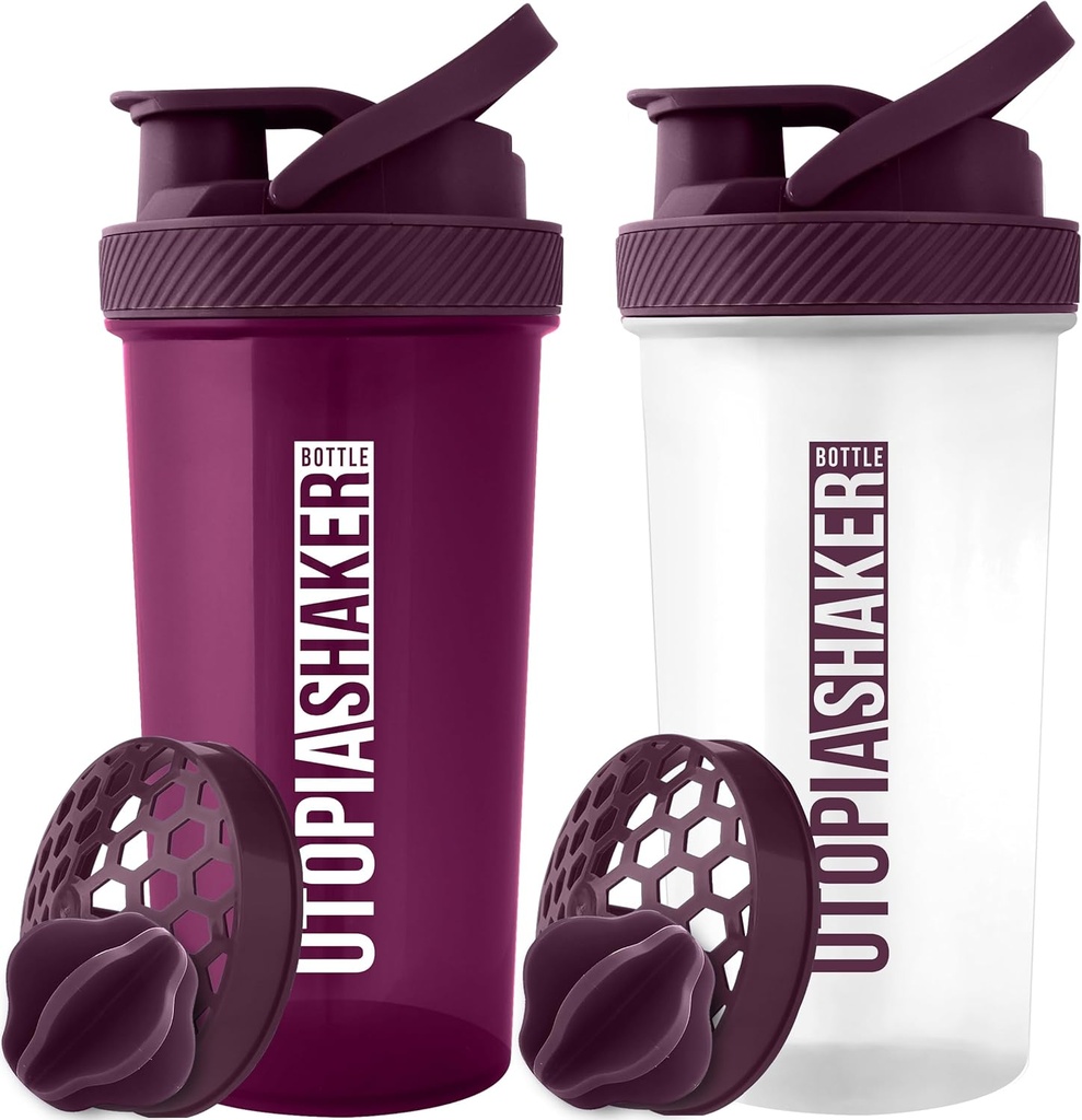 אוטופיה בית חלבונים Shakerבק - (Pack of 2) 28-Ounce Shaker בקבוקים למיקס חלבונים - Fitness Sports Classic Proteiner Shaker Bottle (Plum & Clear/Plum)